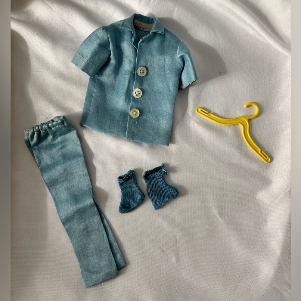 Handmade Vintage Ken Cotton Pajama Set – Light Blue Top, Pants & Socks